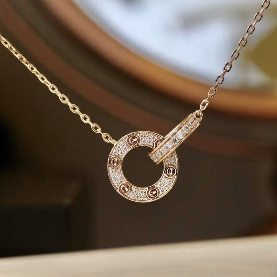 ¡®Imperial¡¯LOVE 7.6MM NECKLACE ROSE GOLD AND SILVER  FULL DIAMOND