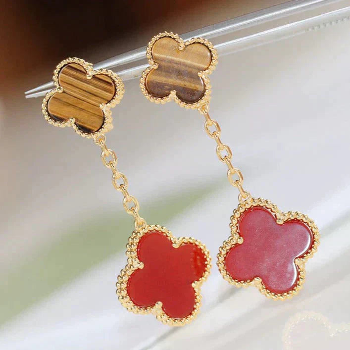 ¡®Imperial¡¯CLOVER  2 MOTIF  TIGER EYE CARNELIAN EARRINGS