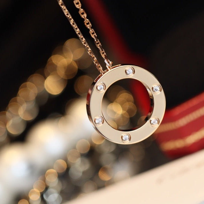 ¡®Imperial¡¯LOVE NECKLACE 16MM 6 DIAMONDS PINK GOLD