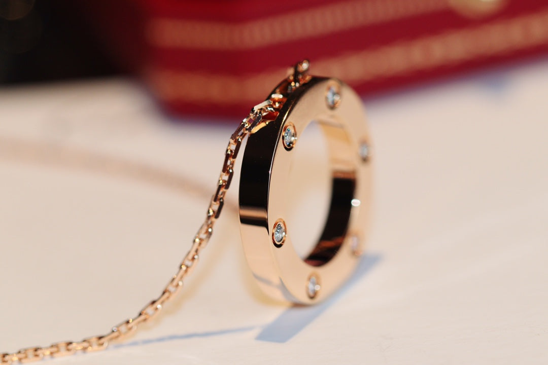 ¡®Imperial¡¯LOVE NECKLACE 16MM 6 DIAMONDS PINK GOLD