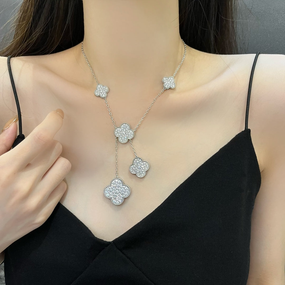 ¡®Imperial¡¯CLOVER 5 MOTIFS SILVER DIAMONDS NECKLACE