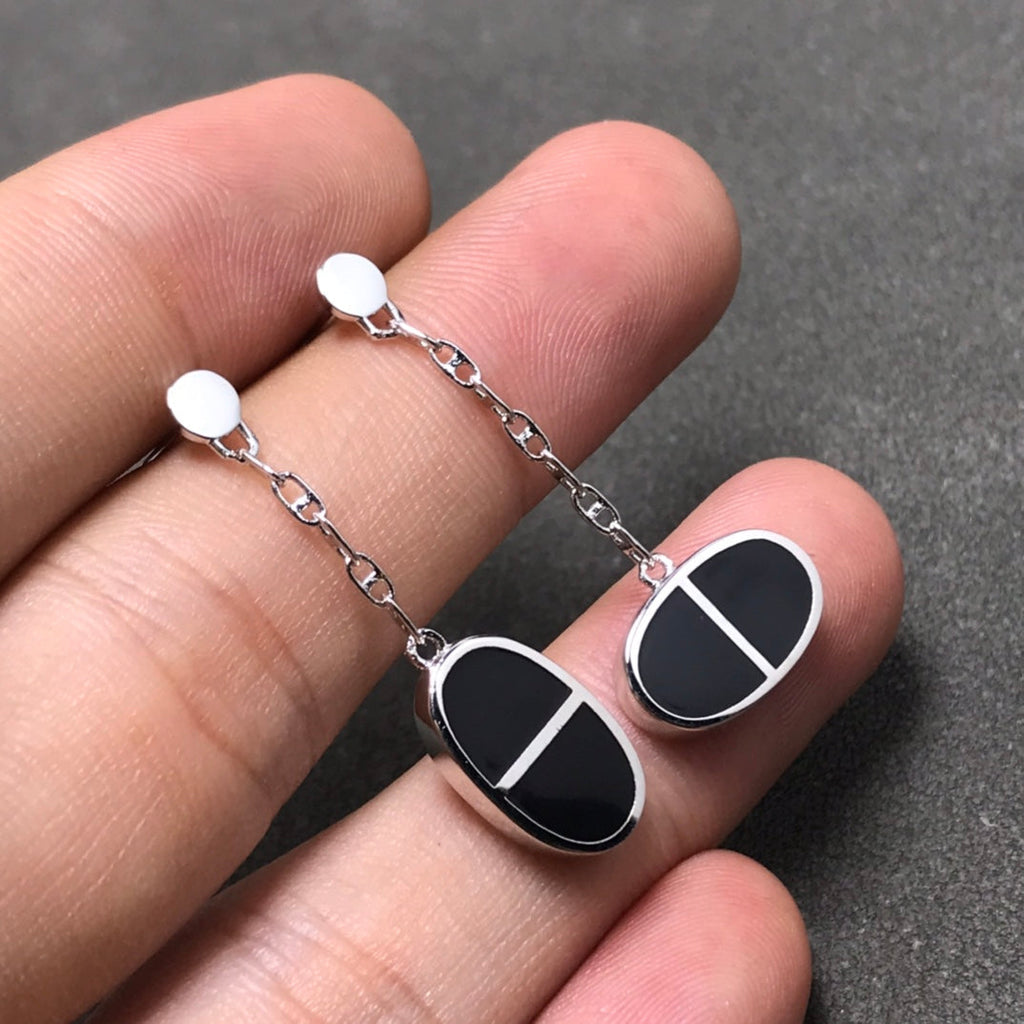 ¡®Imperial¡¯CHAINE VERSO BLACK CERAMIC SILVER EARRINGS