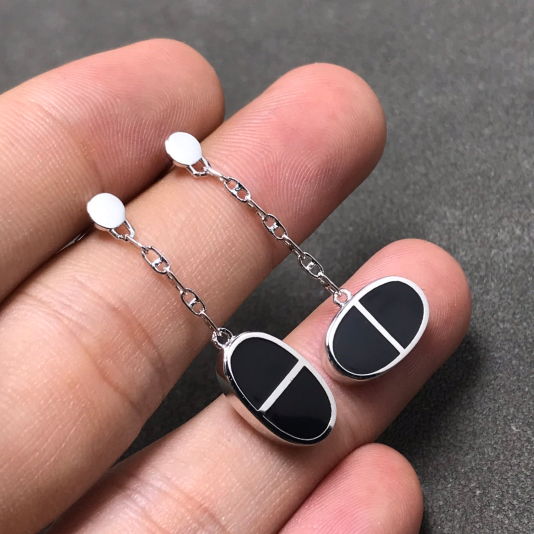 ¡®Imperial¡¯CHAINE VERSO BLACK CERAMIC SILVER EARRINGS