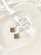¡®Imperial¡¯CLOVER 3 MOTIFS CHALCEDONY DARK MOP SILVER EARRINGS