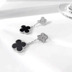¡®Imperial¡¯CLOVER 2 MOTIFS  DIAMOND ONYX EARRINGS SILVER