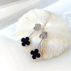 ¡®Imperial¡¯CLOVER 2 MOTIFS  DIAMOND ONYX EARRINGS SILVER