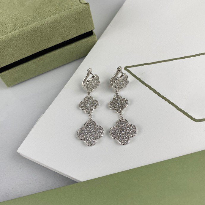 ¡®Imperial¡¯CLOVER 3 MOTIF DIAMOND SILVER DROP EARRINGS