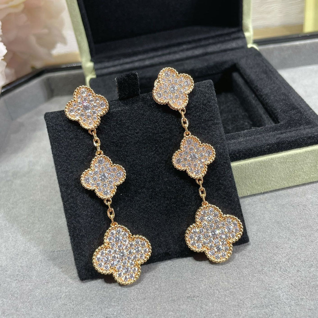 ¡®Imperial¡¯CLOVER 3 MOTIFS DIAMOND PAVED ROSE GOLD EARRINGS
