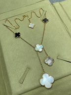 ¡®Imperial¡¯CLOVER 6 MOTIF MOP ONYX GOLD NECKLACE