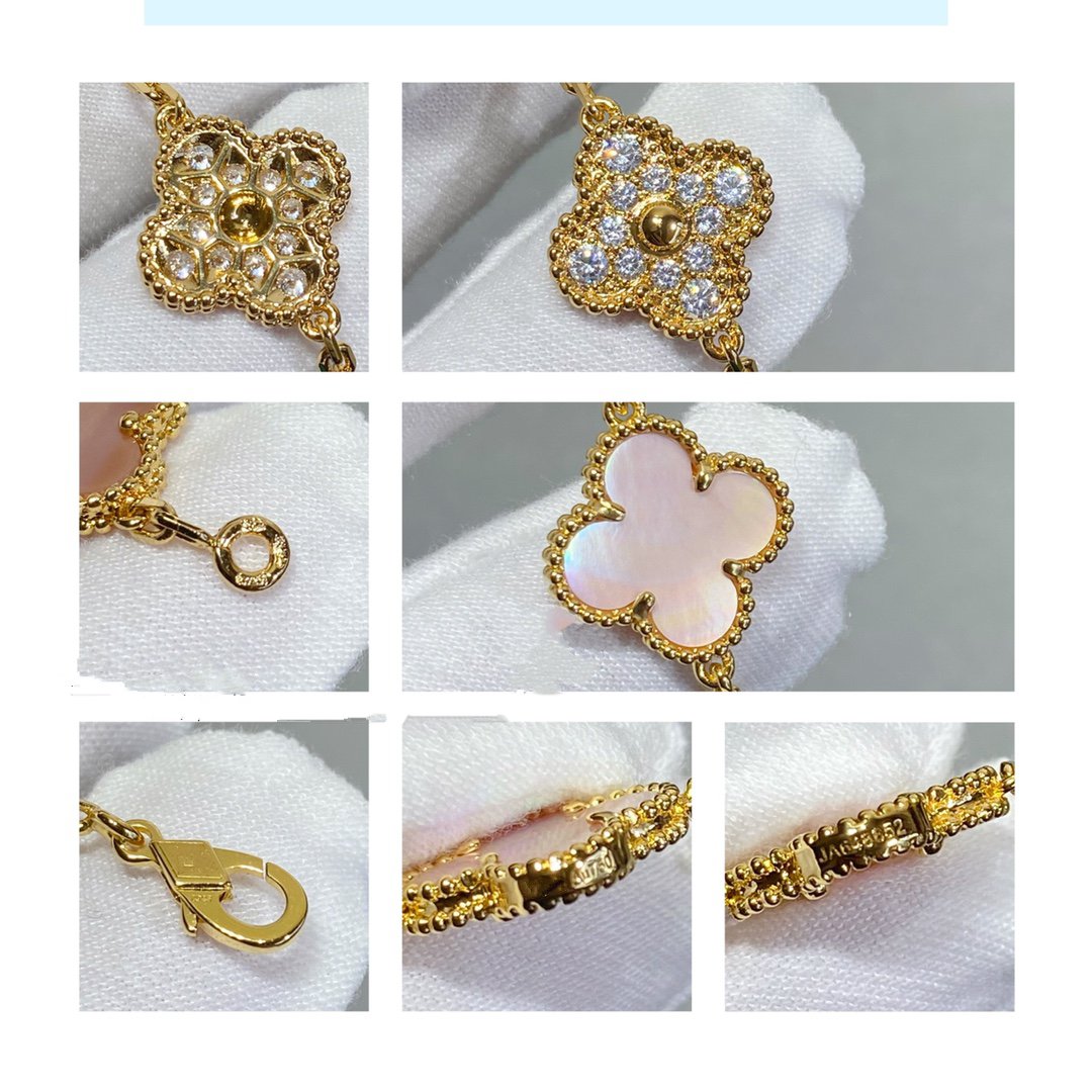 ¡®Imperial¡¯CLOVER 5 MOTIF DIAMOND PINK MOP PINK GOLD BRACELET