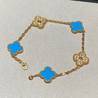 ¡®Imperial¡¯CLOVER 5 MOTIF BLUE CHALCEDONY DIAMOND GOLD BRACELET