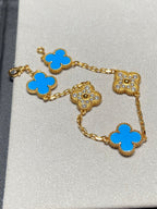 ¡®Imperial¡¯CLOVER 5 MOTIF BLUE CHALCEDONY DIAMOND GOLD BRACELET