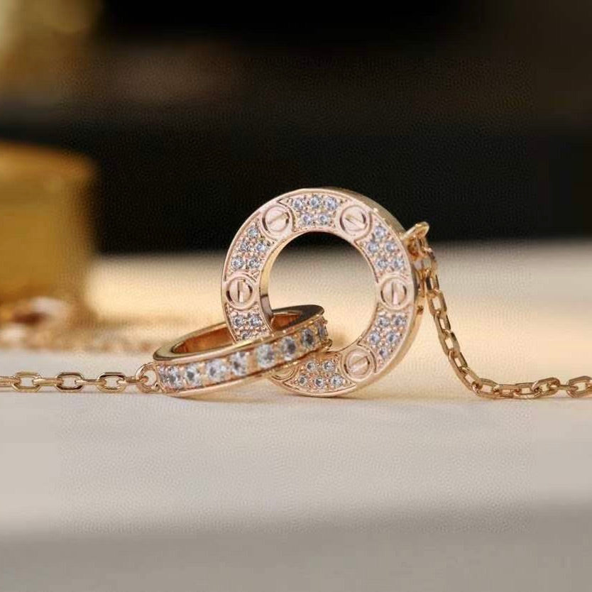 ¡®Imperial¡¯LOVE 7.6MM NECKLACE ROSE GOLD AND SILVER  FULL DIAMOND