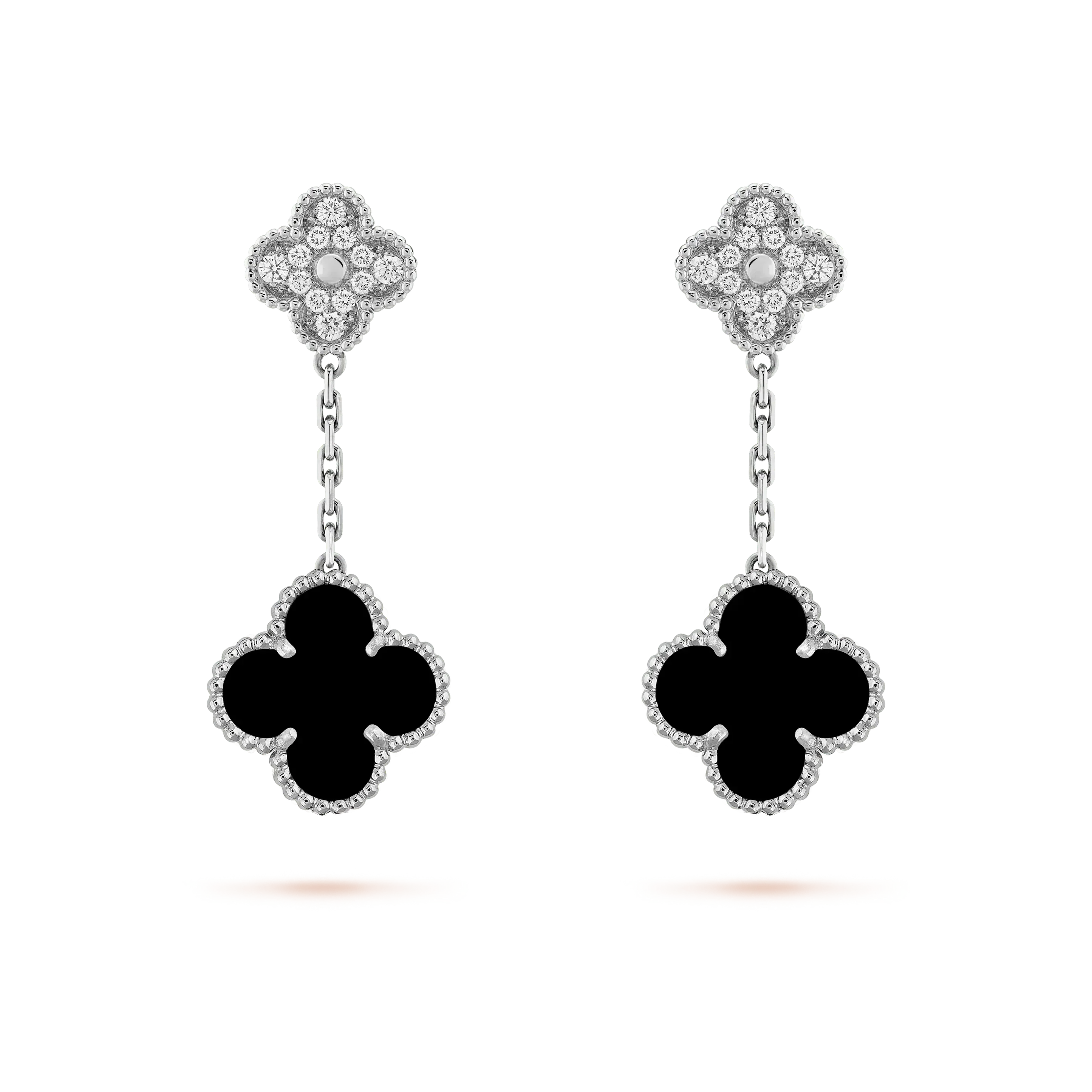 ¡®Imperial¡¯CLOVER 2 MOTIFS  DIAMOND ONYX EARRINGS SILVER