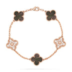 ¡®Imperial¡¯CLOVER 5 MOTIFS DARK MOP AND DIAMONDS PINK GOLD BRACELET