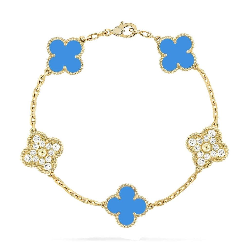 ¡®Imperial¡¯CLOVER 5 MOTIF BLUE CHALCEDONY DIAMOND GOLD BRACELET