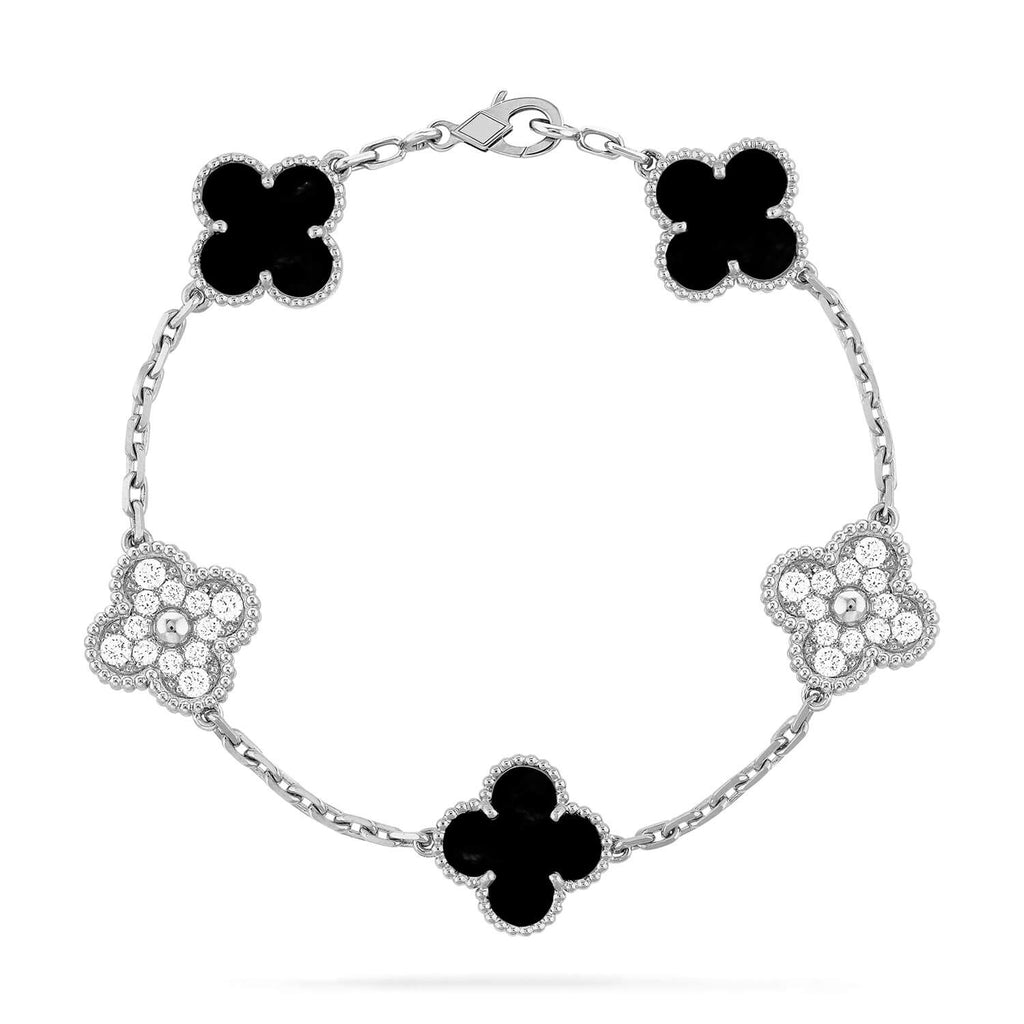 ¡®Imperial¡¯CLOVER 5 MOTIF ONYXS DIAMOND BRACELET SILVER