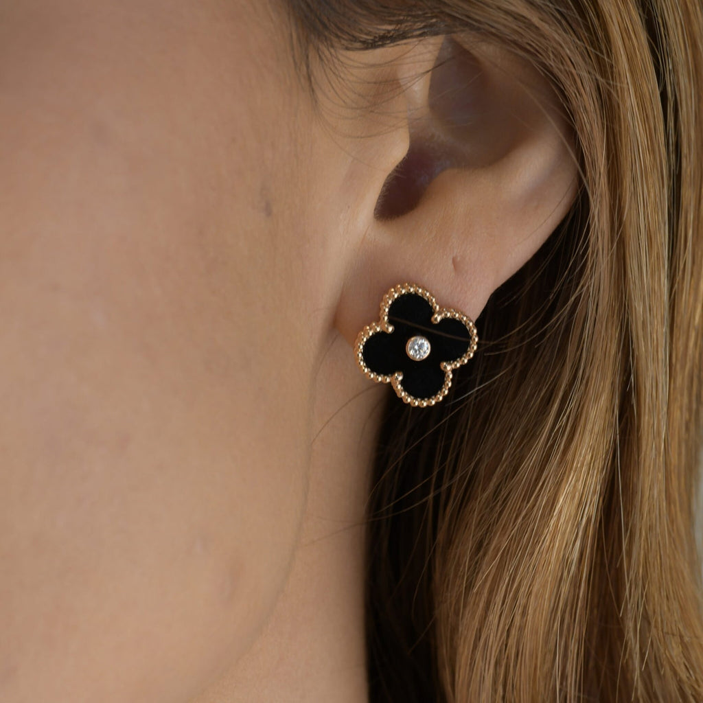 ¡®Imperial¡¯CLOVER MEDIUM 1 MOTIFS ONYX DIAMOND EARRINGS