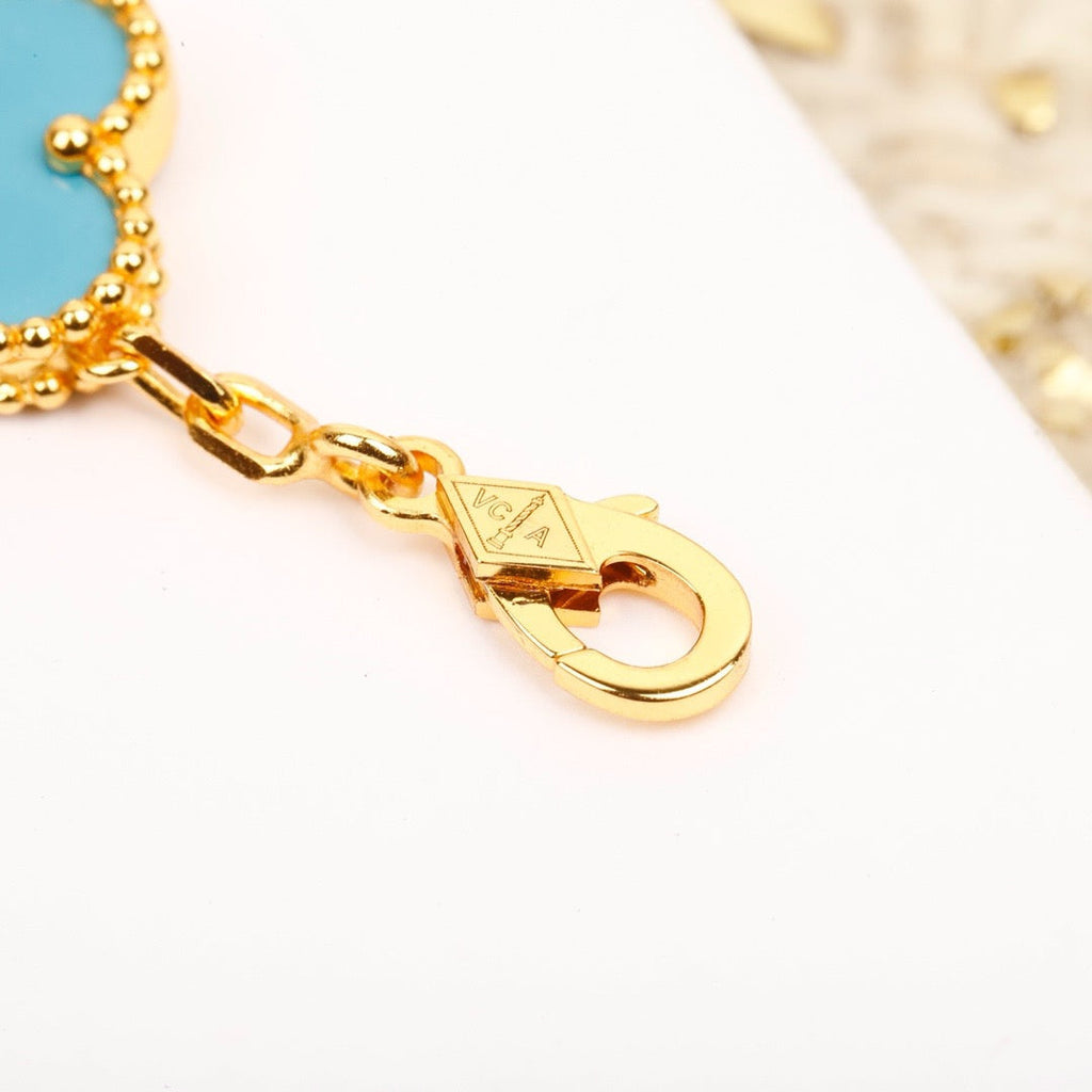 ¡®Imperial¡¯CLOVER 5 MOTIF TURQUOISE DIAMOND GOLD BRACELET