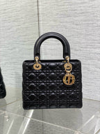MEDIUM LADY BAG 24 IN BLACK CALFSKIN GOLD HARDWARE