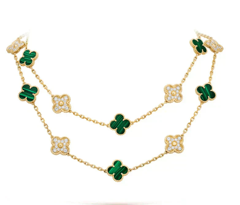 ¡®Imperial¡¯CLOVER 20 MOTIFS MALACHITE DIAMOND NECKLACE