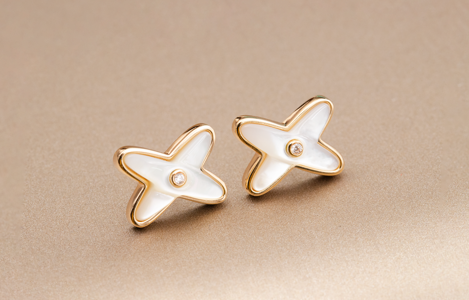 ¡®Imperial¡¯JEUX DE WHITE MOP ROSE GOLD DIAMOND EARRINGS