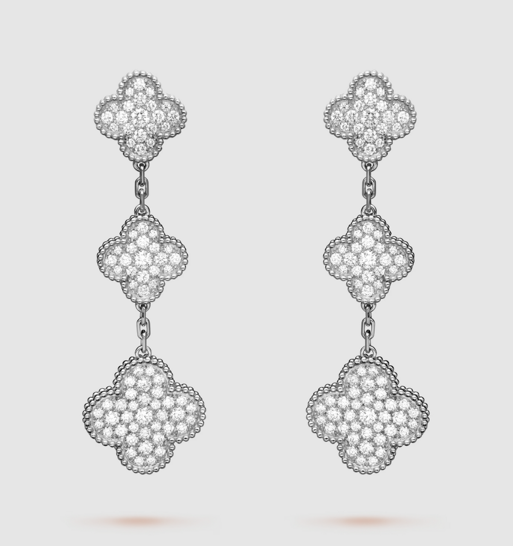 ¡®Imperial¡¯CLOVER 3 MOTIF DIAMOND SILVER DROP EARRINGS
