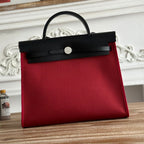 ZIP CABINE 31 BAG IN RUBY RED CANVAS AND BLACK CALFSKIN