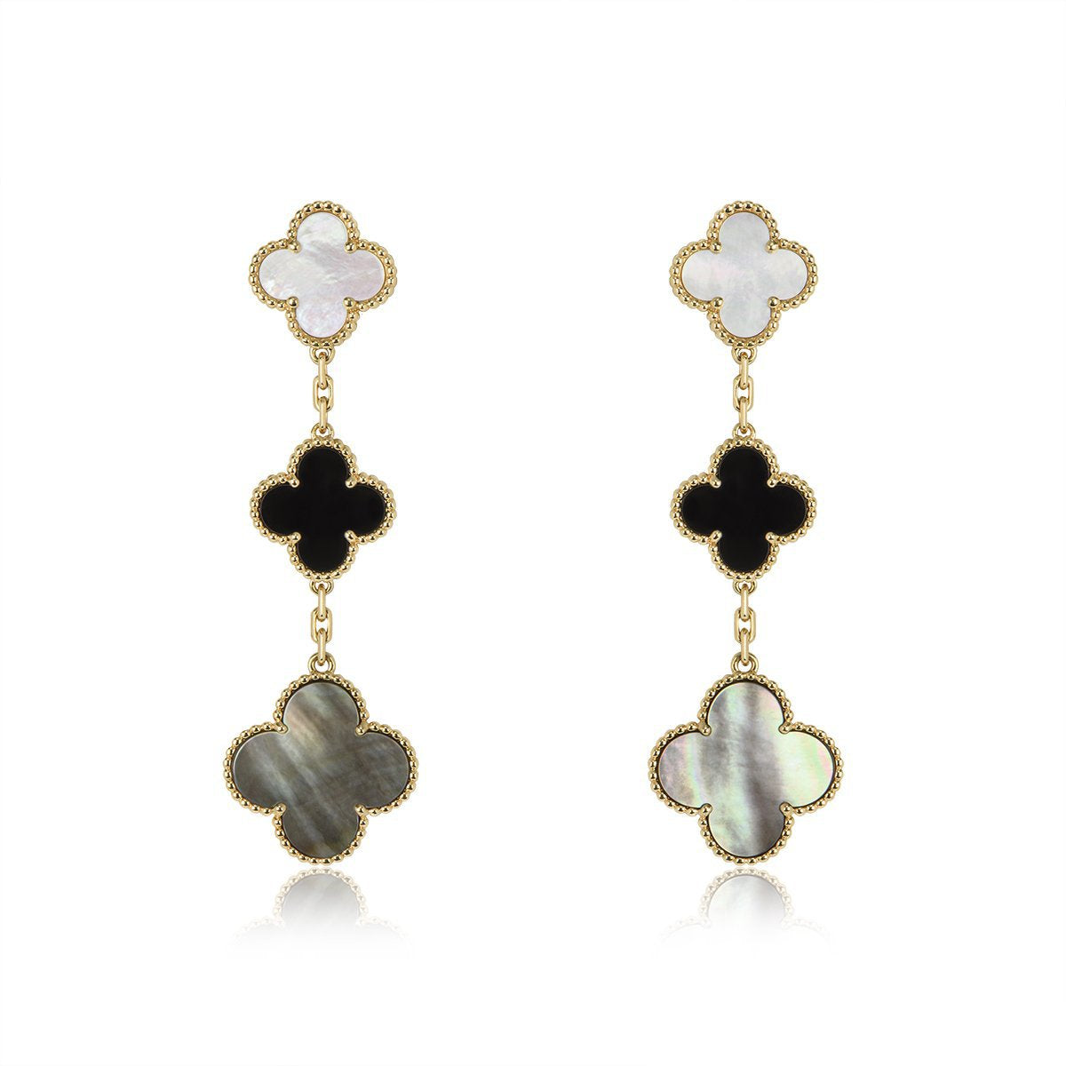 ¡®Imperial¡¯CLOVER EARRINGS GOLD ONYX MOP 3 MOTIF